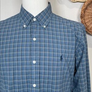 Mens Ralph Lauren Blue Plaid Classic Button Up Size Large